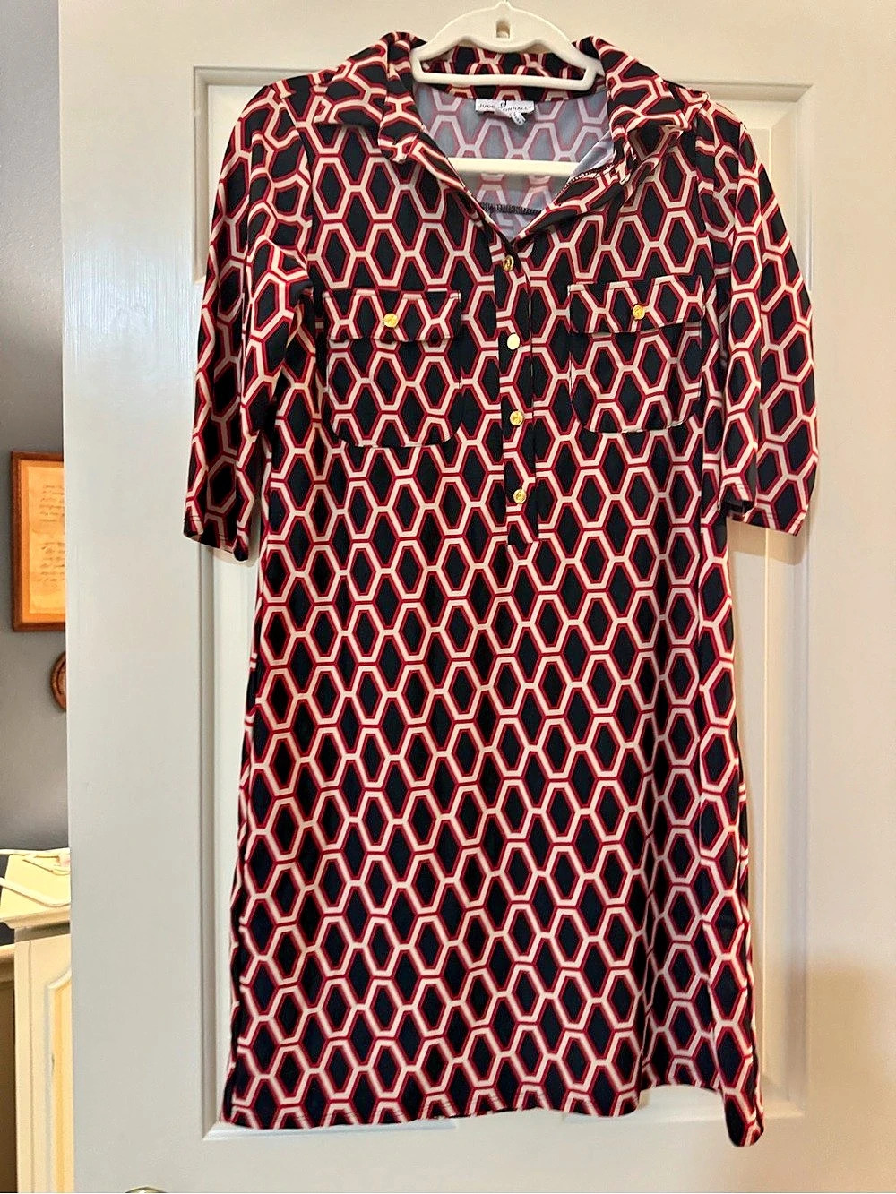 Jude Connally Geometric Mini Dress in Black & Red Small